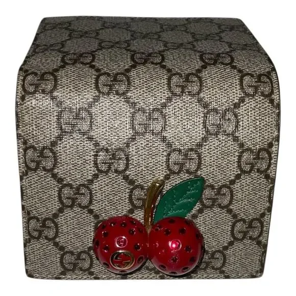 GUCCI Cherry GG Supreme  Beige Gray Bi-fold Wallet W/Box and Card - Picture 10 of 16